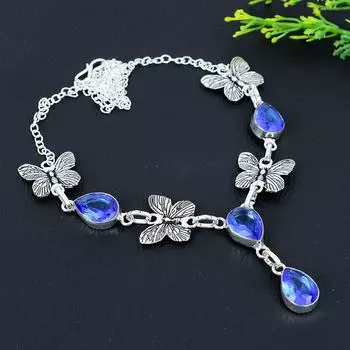 Натуральный танзанит, кварц, подарочное ожерелье из стерлингового серебра 925 пробы, 18 дюймов i1m97