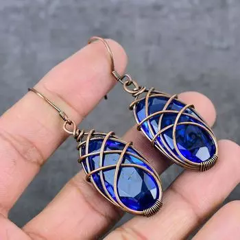 Натуральный танзанит, кварцевая медная проволока, подарочная ювелирная серьга 2,56 дюйма K2P20