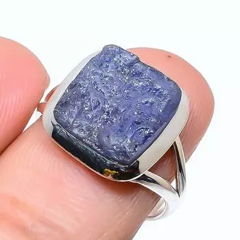 Натуральный танзанит необработанный драгоценный камень 925 цельное стерлинговое серебро ювелирное кольцо S.8 g7U21