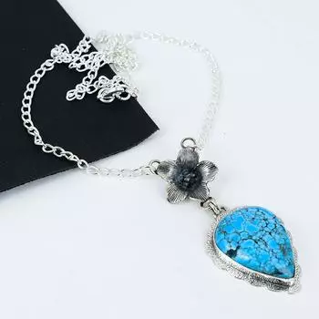 Натуральный тибатне бирюзовый драгоценный камень ручной работы из стерлингового серебра 925 пробы гальванопластика цветок ожерелье, тибатне бирюзовый серебро для жены унисекс кулон подарок 20 синий