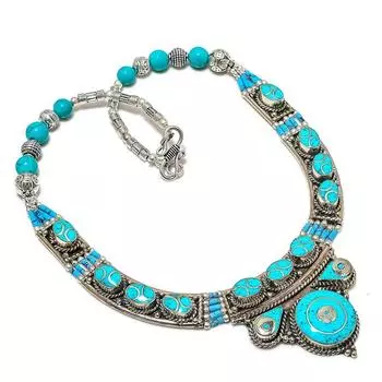 Натуральный тибетский бирюзовый драгоценный камень, ожерелье ручной работы, 18 дюймов, V5h78