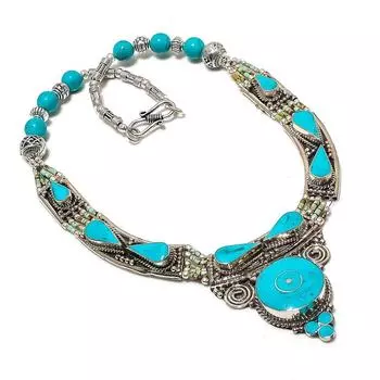 Натуральный тибетский бирюзовый драгоценный камень, ожерелье ручной работы, 18 дюймов, j0z59