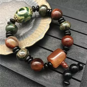 Натуральный тибетский браслет Дзи, очаровательные агатовые нити, ручные струны, браслеты в китайском стиле, ретро-браслеты, мужские аксессуары
