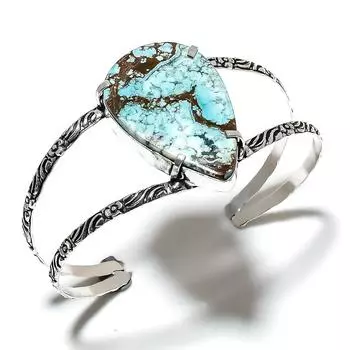 Натуральный тибетский драгоценный камень бирюза, стерлинговое серебро 925 пробы, браслет-манжета, регулируемый. U1k89