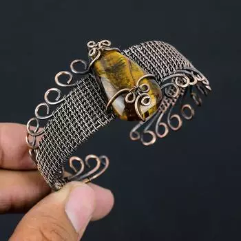 Натуральный тигровый глаз драгоценный камень ручной работы браслет из медной проволоки регулируемый n5R11