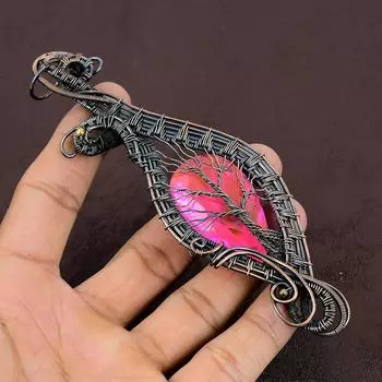 Натуральный TreeOfLife Кунцит, драгоценный камень, медная проволока, подарочная подвеска 5,91 дюйма V5J44