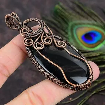 Натуральный трубчатый агат, драгоценный камень, медная проволока ручной работы, подарочная подвеска 3,47 h8T59