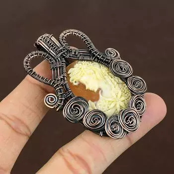 Натуральный викторианский женский кулон с камеей и костяным лицом, медная проволока, 2,76 дюйма, Q8T63