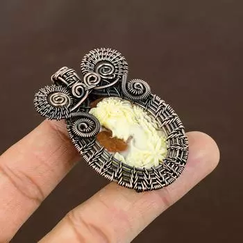 Натуральный викторианский женский кулон с камеей и костяным лицом, медная проволока, 2,36 дюйма, b0z63