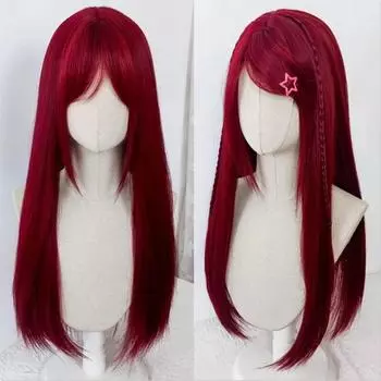 Натуральный винно-красный косплей синтетические парики длинные прямые волосы с челкой для чернокожих женщин вечерние повседневные Хэллоуин термостойкий парик