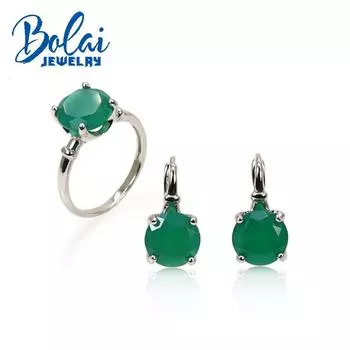 Натуральный зеленый агат, круглые 10,0 мм, драгоценные камни, серьги-кольца, комплект ювелирных изделий, простой модный дизайн, изысканные ювелирные изделия из стерлингового серебра 925 пробы для женщин us ring size 6# зелёный