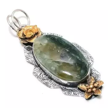 Натуральный зеленый авантюрин, двухцветный кулон из стерлингового серебра 925 пробы, 2,64 дюйма, q8t75