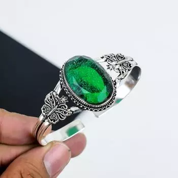 Натуральный зеленый австралийский триплет опал драгоценный камень ручной работы из стерлингового серебра 925 пробы, браслет-манжета из зеленого австралийского триплета опала, для жены, браслет унисекс 6 зелёный