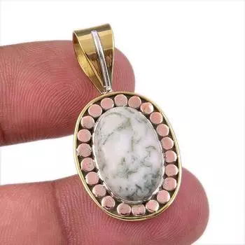 Натуральный зеленый дендритный опал из стерлингового серебра 925 пробы Подарочный двухцветный кулон 1,25 дюйма G2n94