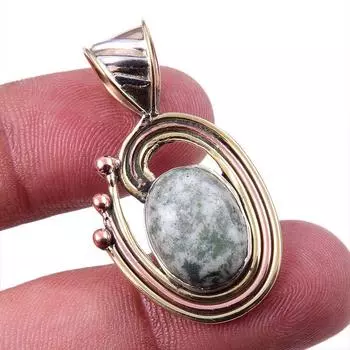 Натуральный зеленый дендритовый опал, двухцветный кулон из чистого серебра 925 пробы, 1,50 дюйма, D8Z05