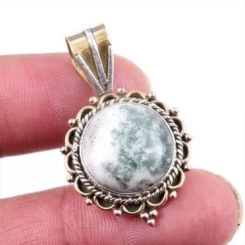 Натуральный зеленый дендритовый опал, двухцветный кулон из твердого серебра 925 пробы, размер 1,5 дюйма, M6D95
