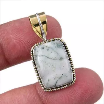 Натуральный зеленый дендритовый опал из стерлингового серебра 925 пробы Подарочный двухцветный кулон 1,25 дюйма Y4D05