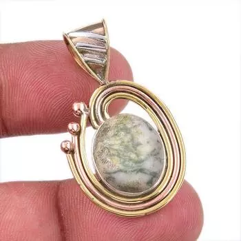 Натуральный зеленый дендритовый опал из стерлингового серебра 925 пробы Подарочный двухцветный кулон 1,50 дюйма y0t69