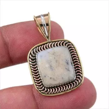 Натуральный зеленый дендритовый опал из стерлингового серебра 925 пробы Подарочный двухцветный кулон 1,50 дюйма T5q22