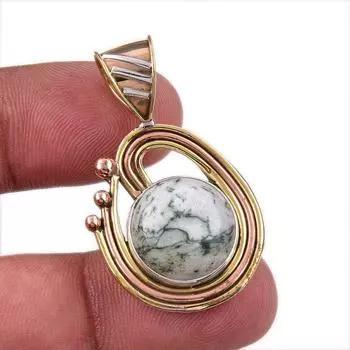 Натуральный зеленый дендритовый опал из стерлингового серебра 925 пробы Подарочный двухцветный кулон 1,50 дюйма p6b23