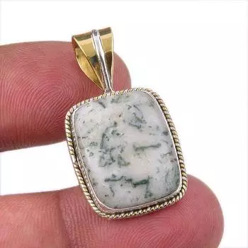 Натуральный зеленый дендритовый опал из стерлингового серебра 925 пробы Подарочный двухцветный кулон 1,25 дюйма z1Q12