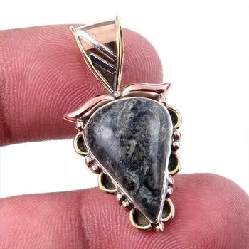 Натуральный зеленый драгоценный камень Питерсит 925 пробы, одноцветное серебро, двухцветный кулон 1,25 дюйма r0r71