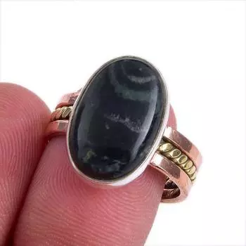 Натуральный зеленый драгоценный камень Питерсит, двухцветное кольцо из стерлингового серебра 925 пробы S.7.5 U8u69