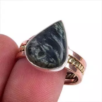 Натуральный зеленый драгоценный камень Питерсит, двухцветное кольцо из стерлингового серебра 925 пробы, размер 10 z0S29