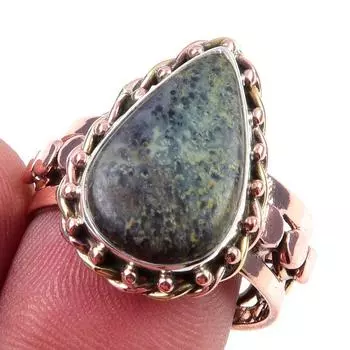 Натуральный зеленый драгоценный камень Питерсит, двухцветное кольцо из стерлингового серебра 925 пробы, размер 9 q9O89