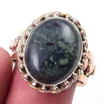 Натуральный зеленый драгоценный камень Питерсит, двухцветное кольцо из стерлингового серебра 925 пробы, размер 8 d3M48