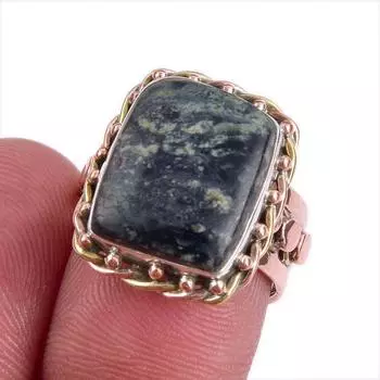 Натуральный зеленый драгоценный камень Питерсит, двухцветное кольцо из стерлингового серебра 925 пробы, размер 6 p2B82