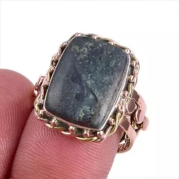 Натуральный зеленый драгоценный камень Питерсит, двухцветное кольцо из стерлингового серебра 925 пробы S.7.5 o6Z83