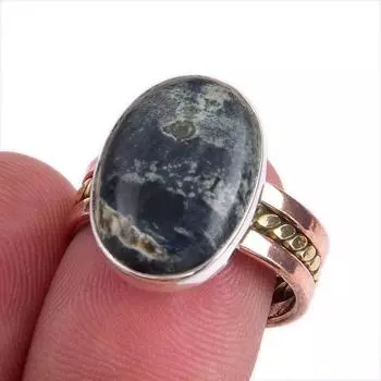 Натуральный зеленый драгоценный камень Питерсит, двухцветное кольцо из стерлингового серебра 925 пробы, размер 7, D2K63