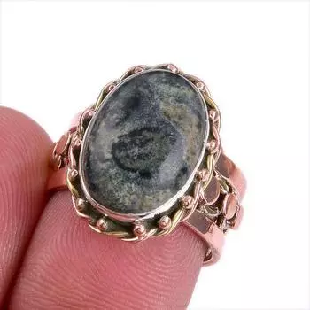 Натуральный зеленый драгоценный камень Питерсит, двухцветное кольцо из стерлингового серебра 925 пробы, размер 6 Z6A76