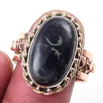 Натуральный зеленый драгоценный камень Питерсит из стерлингового серебра 925 пробы, двухцветное кольцо, размер 9 h5N27