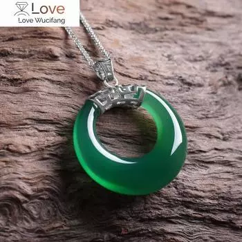 Натуральный зеленый халцедон, ручная работа, безопасная пряжка, кулон, модные ювелирные изделия, мужское и женское ожерелье с инкрустацией из зеленого агата и серебра