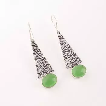 Натуральный зеленый камень кошачий глаз , ювелирные изделия из серебра 925 пробы, ручная работа, серьги 1,9 EE-165-38