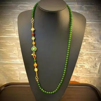 Натуральный зеленый китайский халцедон нефрит ожерелье ручной работы модные очаровательные ювелирные изделия подарки