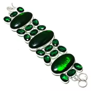Натуральный зеленый лабрадорит, диопсид, браслет из стерлингового серебра 925 пробы, 7–8 дюймов, k4N61