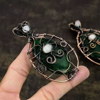 Натуральный зеленый лабрадорит, драгоценный камень, медная проволока, подарочная подвеска 3,43 дюйма, d4p06