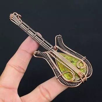 Натуральный зеленый опал, драгоценный камень, медная проволока ручной работы, подвеска для гитары 4,53 N7k72