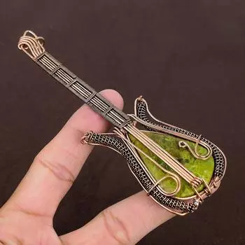 Натуральный зеленый опал, драгоценный камень, подвеска для гитары ручной работы из медной проволоки, 4,53 дюйма, O4p26