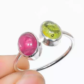 Натуральный зеленый розовый турмалин, дизайнерское кольцо из стерлингового серебра 925 пробы, размер 8, США 8 US