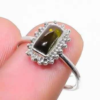 Натуральный зеленый турмалин, стерлинговое серебро 925 пробы, серебряное кольцо, размер 6, США 6 US