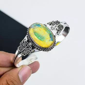 Натуральный желтый австралийский триплет опал драгоценный камень ручной работы браслет-манжета из стерлингового серебра 925 пробы, желтый австралийский опал браслет, для жены, унисекс браслет, подарки 6 жёлтый