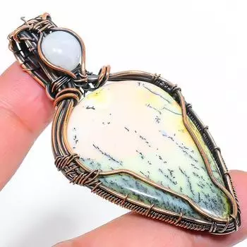 Натуральный желтый дендритный драгоценный камень, медная проволока, подарочная подвеска, 2,84 дюйма, V1y67