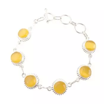 Натуральный желтый камень кошачий глаз, серебро 925 пробы, ручная работа, браслет в стиле бохо RB-9-31