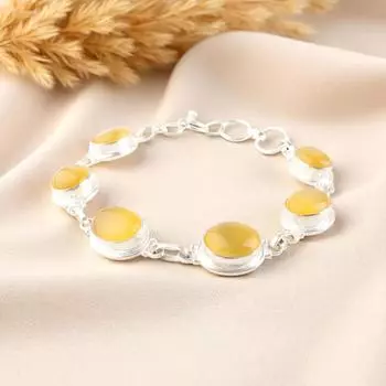 Натуральный желтый камень кошачий глаз, серебро 925 пробы, браслет ручной работы 8,5 RB-3-26