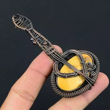 Натуральный желтый камень Мукаит, медная проволока ручной работы, подвеска для гитары 3,1 g3r99