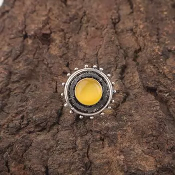 Натуральный желтый кошачий глаз серебро 925 пробы эффектное кольцо подарок лучшему другу этническое бохо RR-49-41 4